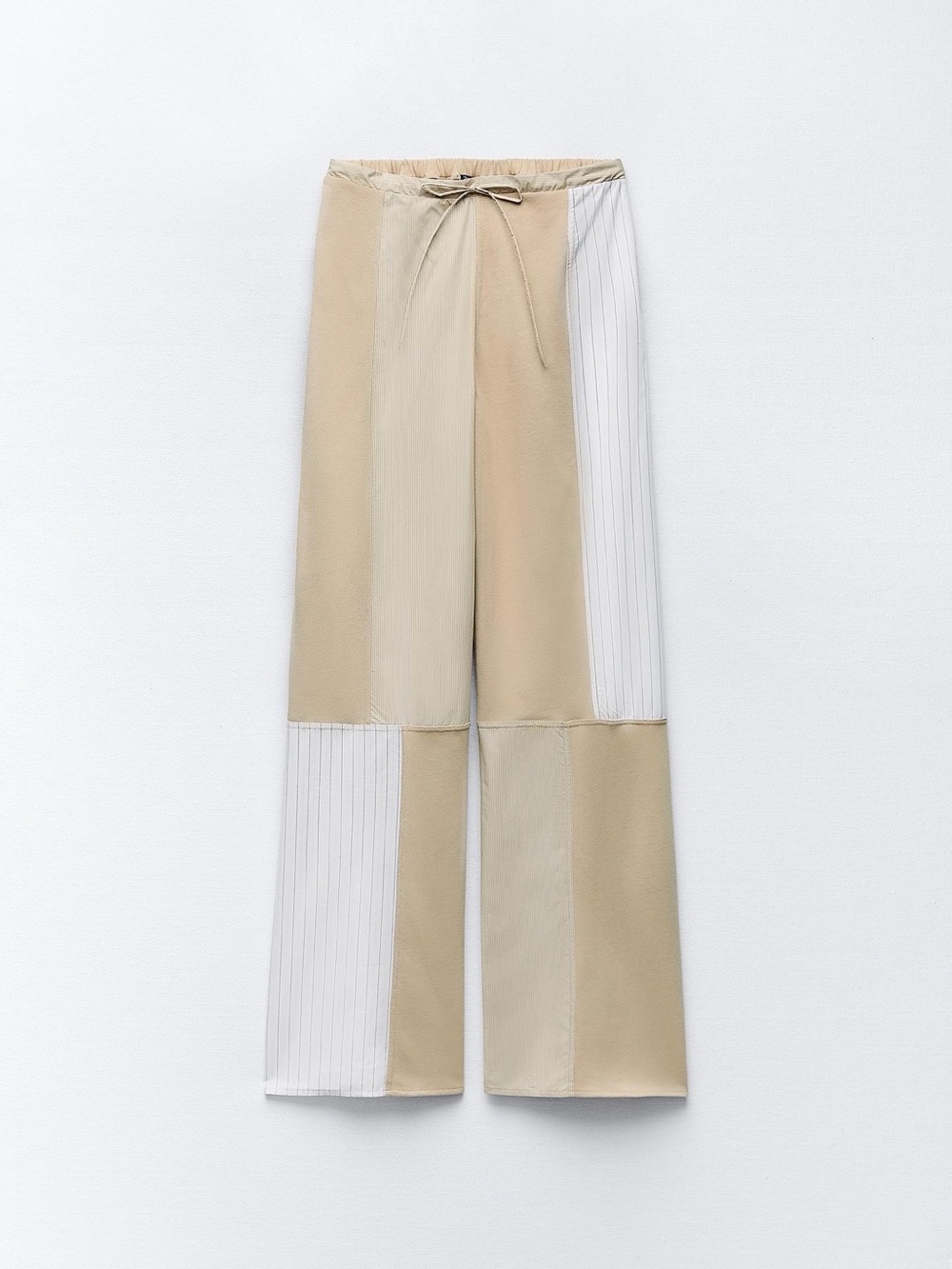 Zara Beige & White Patchwork Wide-Leg Pants